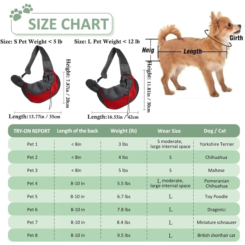 Breathable Pet Sling Carrier – Hands-Free Travel Bag