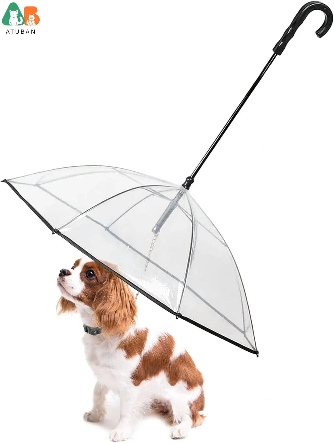 Dog Umbrella with Leash – Clear Pet Rain Protection for Small Dogs & Cats