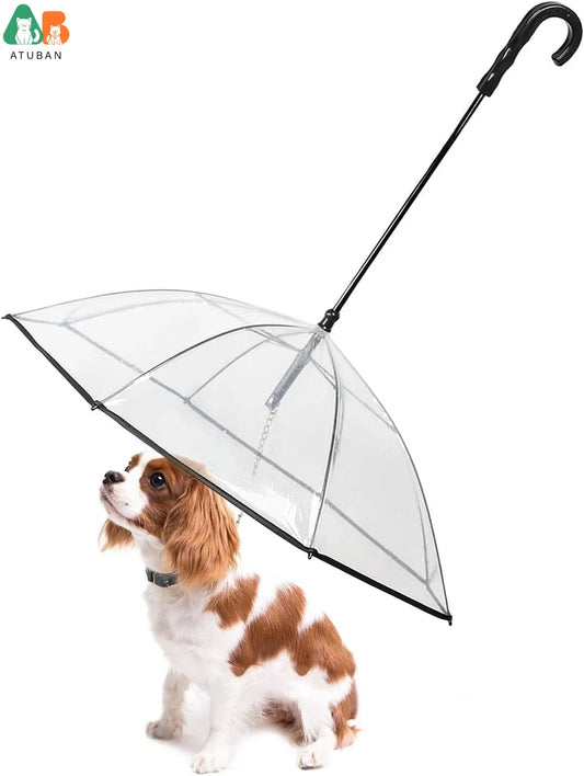 Dog Umbrella with Leash – Clear Pet Rain Protection for Small Dogs & Cats