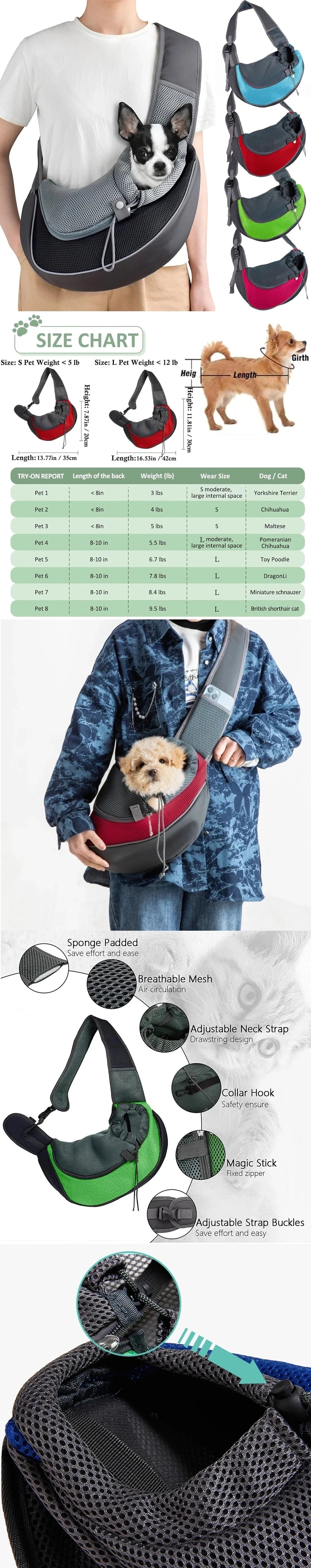Breathable Pet Sling Carrier – Hands-Free Travel Bag