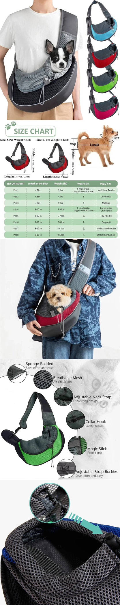 Breathable Pet Sling Carrier – Hands-Free Travel Bag